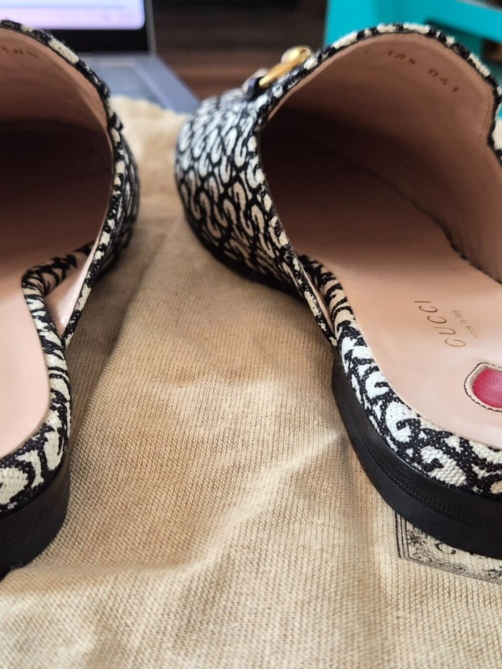 GUCCI PRINCETOWN HORSEBIT GG JACQUARD LOAFER MULE EU 38 1/2 Run Small! - Picture 5 of 9